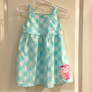Carter's Dress Cotton Blue, White, Pink Owl Baby Girl Toddler Size 18 Mo Summer